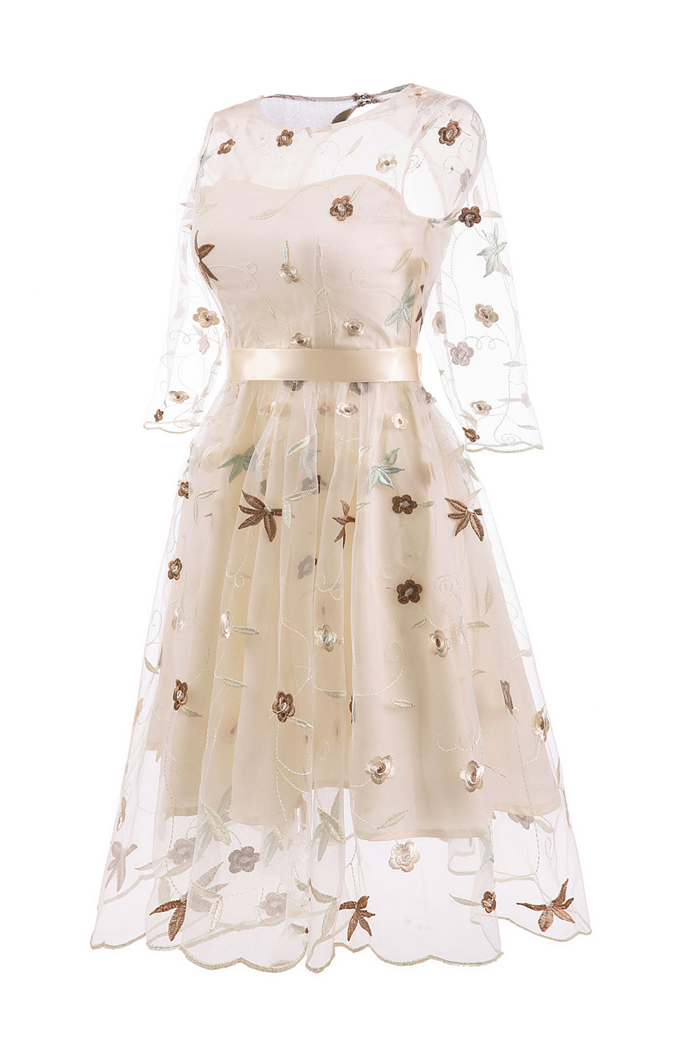 Une ligne Robe à col carré rose des années 50 avec demi-manches