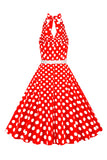 Hepburn Style Halter Neck Polka Dots Red 1950s Robe