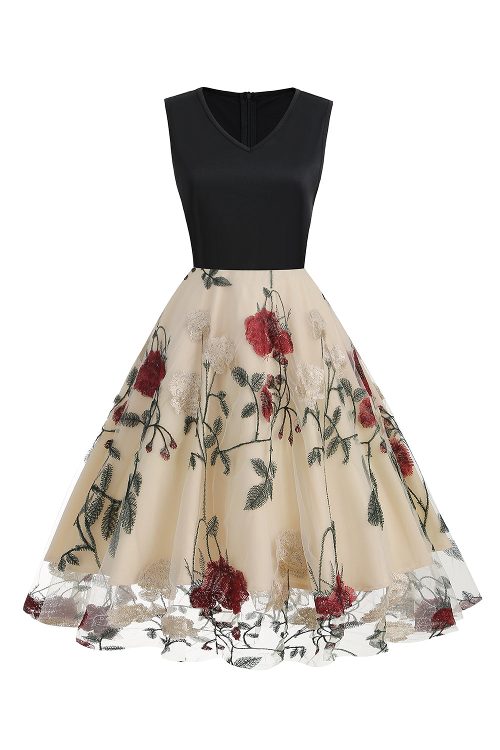 Robe Blue Swing des années 50 avec broderie