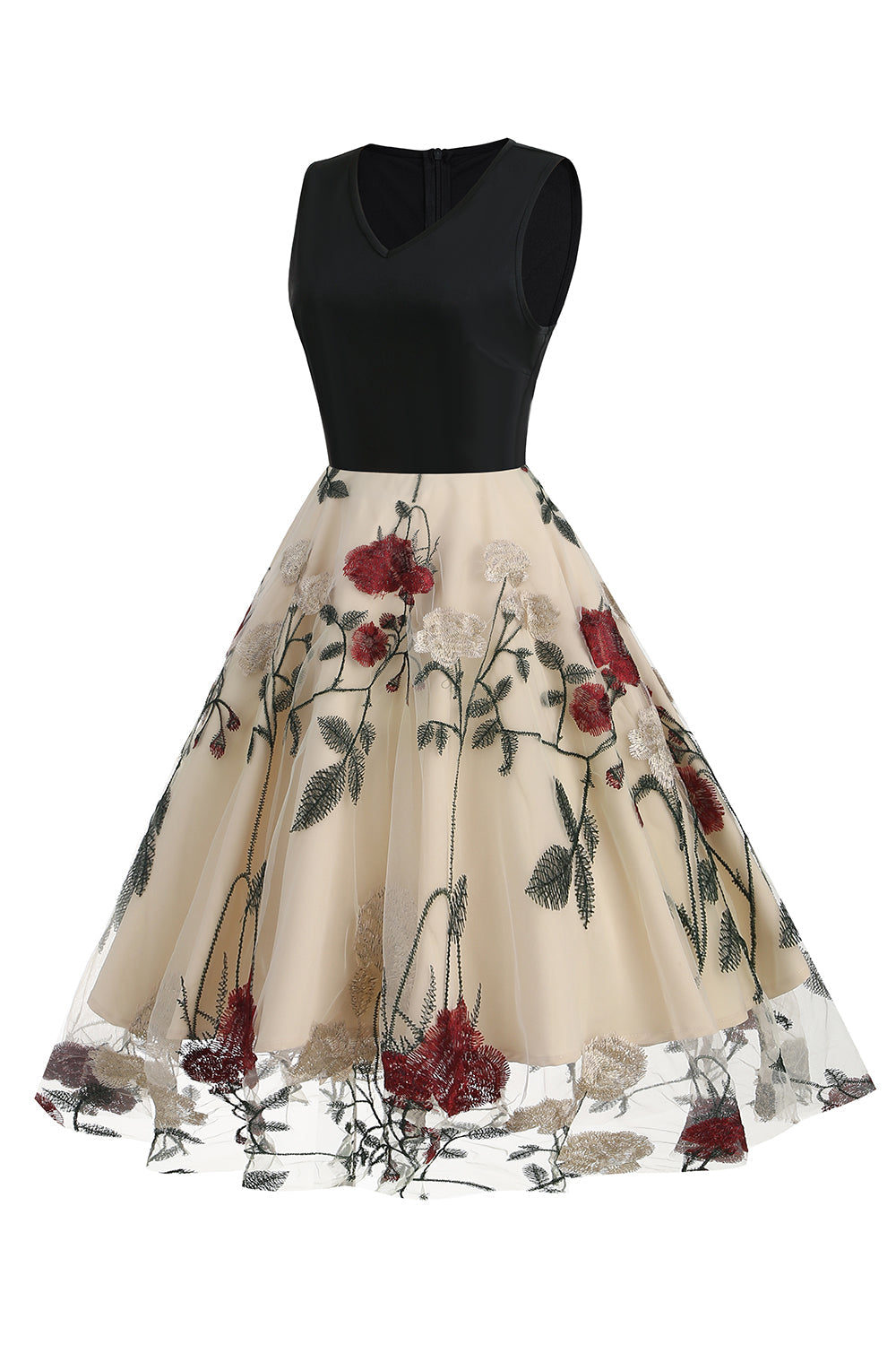 Robe Blue Swing des années 50 avec broderie