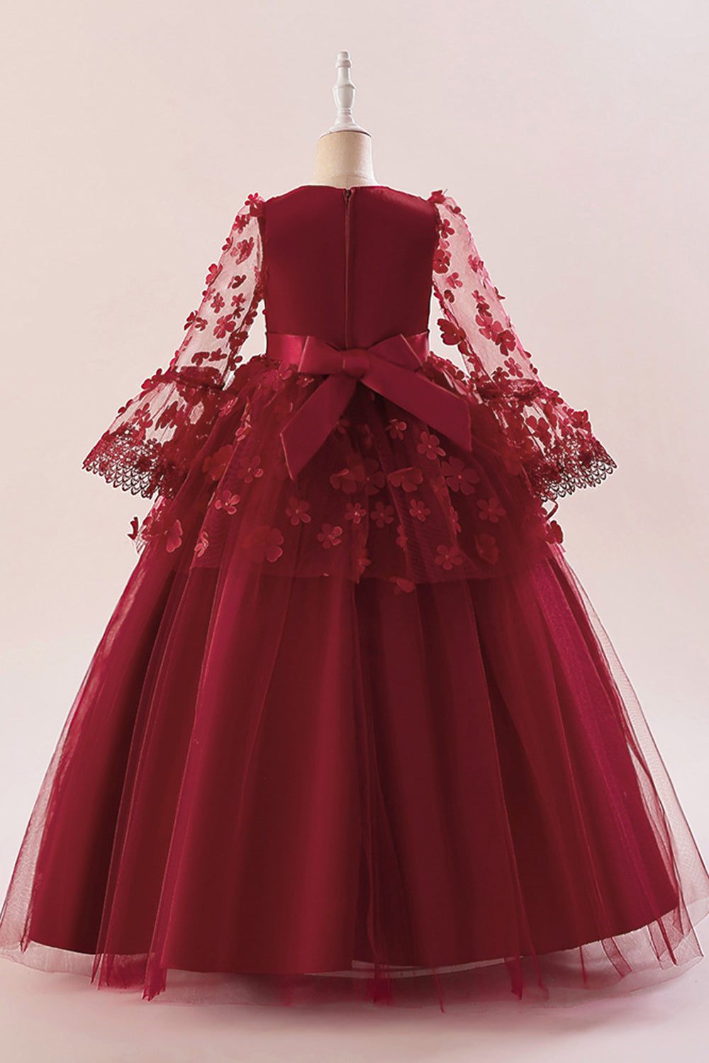 Robe de soirée fille en tulle rose avec appliques