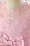Robe de soirée fille en tulle rose avec appliques