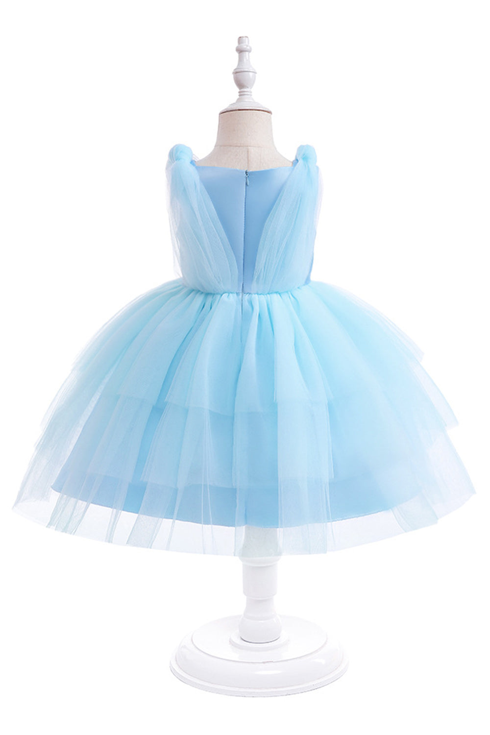 Robe de soirée de fille en tulle bleu avec nœuds