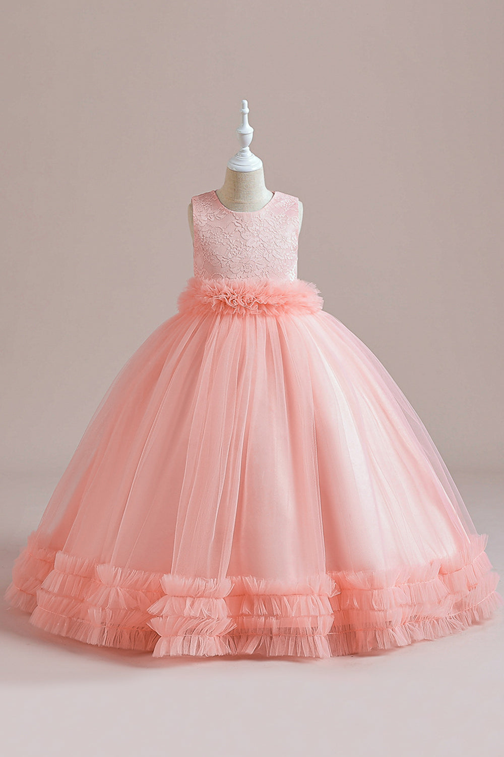 Tulle vert sans manches Une ligne robe fille avec dentelle