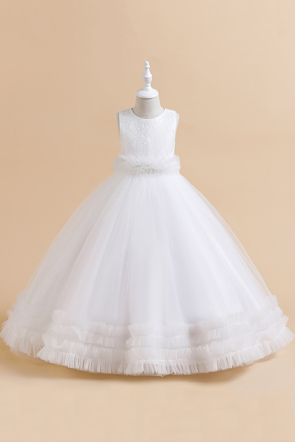 Tulle vert sans manches Une ligne robe fille avec dentelle