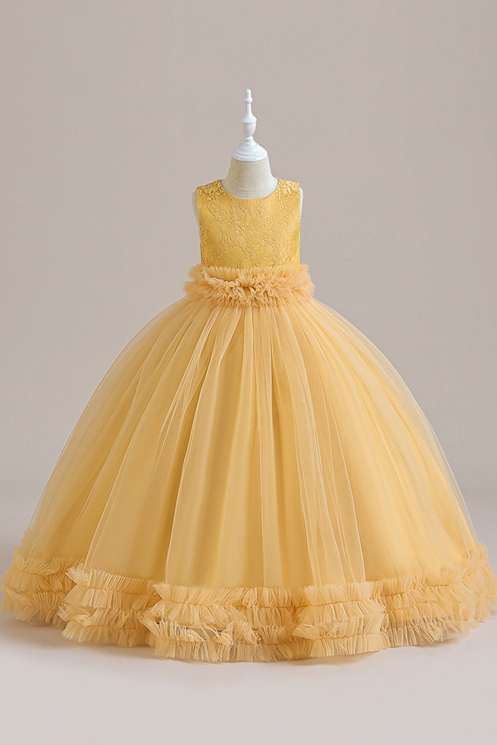 Tulle vert sans manches Une ligne robe fille avec dentelle