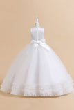 Tulle vert sans manches Une ligne robe fille avec dentelle