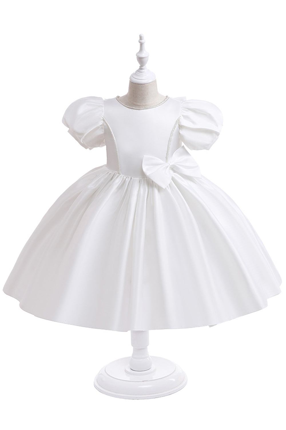 Robe de fille en satin bordeaux avec nœud