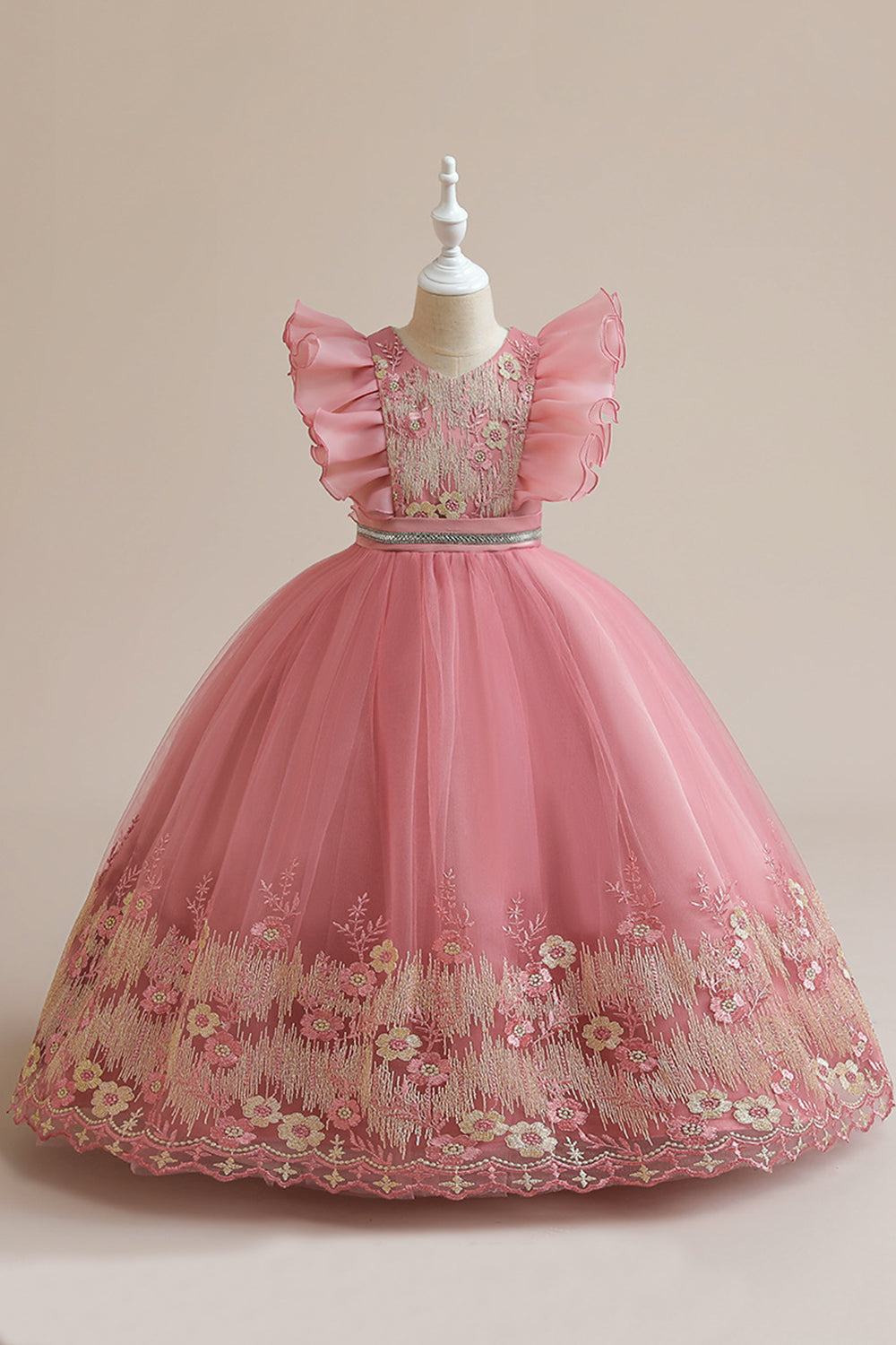Robe de fille en tulle bleu A Line avec broderie