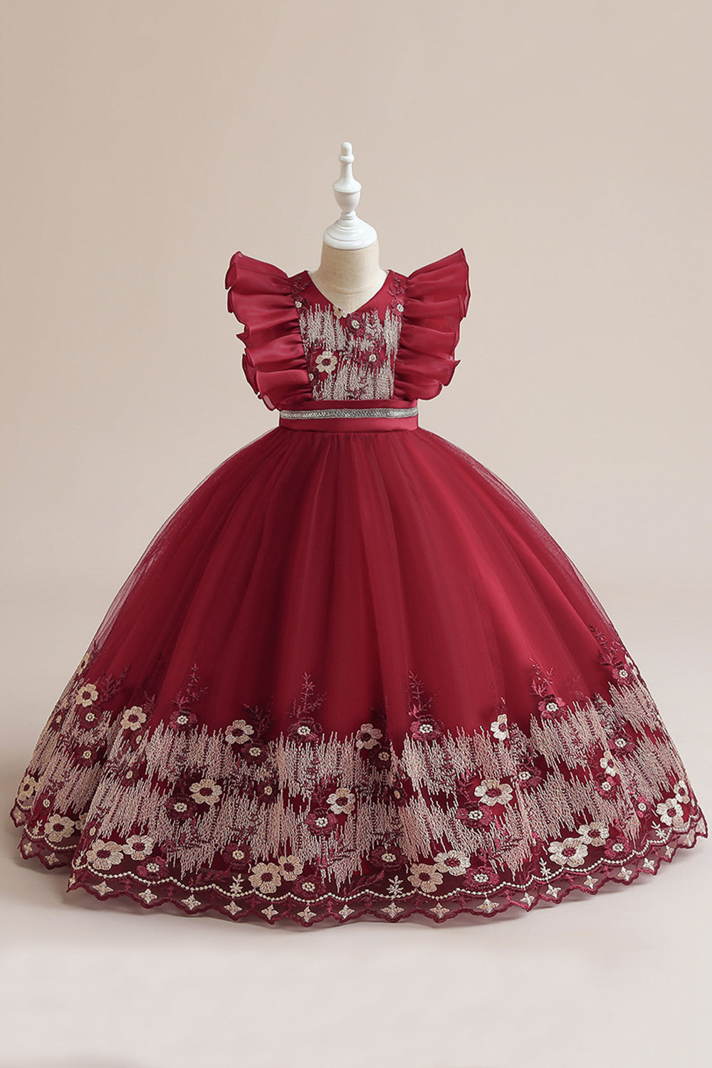 Robe de fille en tulle bleu A Line avec broderie