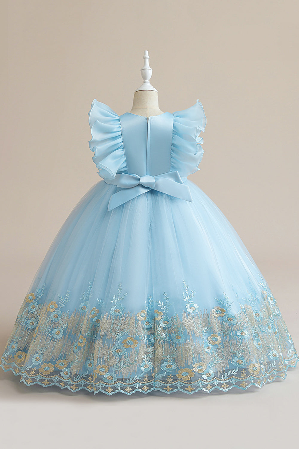 Robe de fille en tulle bleu A Line avec broderie