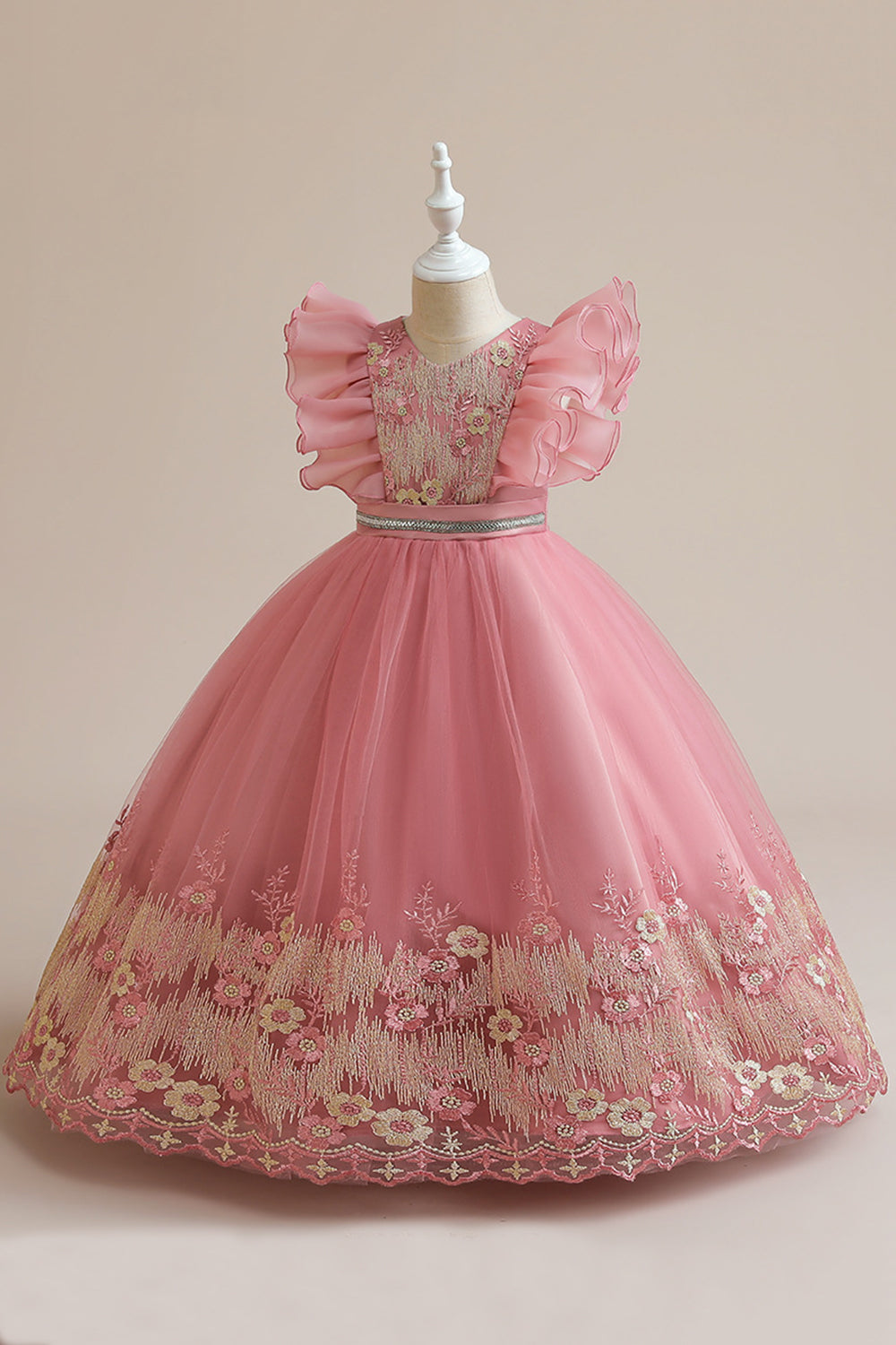 Robe de fille en tulle bleu A Line avec broderie