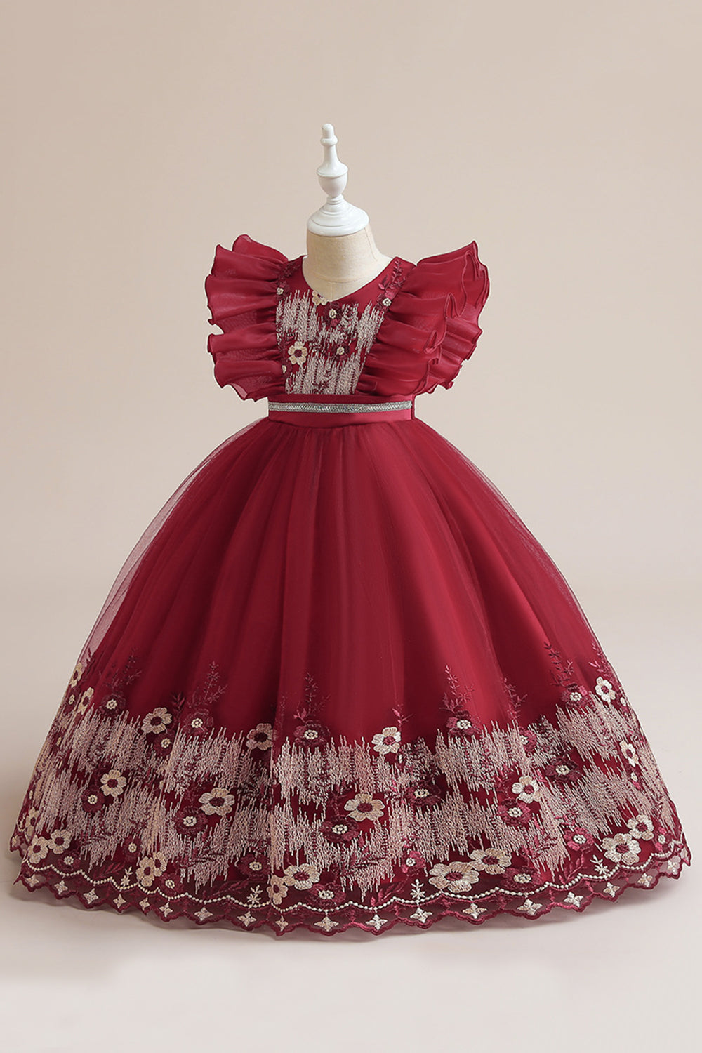 Robe de fille en tulle bleu A Line avec broderie