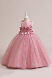 Robe fille sans manches en tulle rose avec appliques
