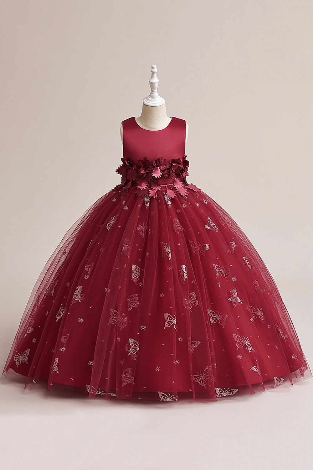 Robe fille sans manches en tulle rose avec appliques