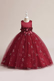 Robe fille sans manches en tulle rose avec appliques