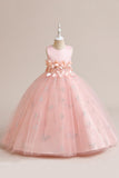 Robe fille sans manches en tulle rose avec appliques