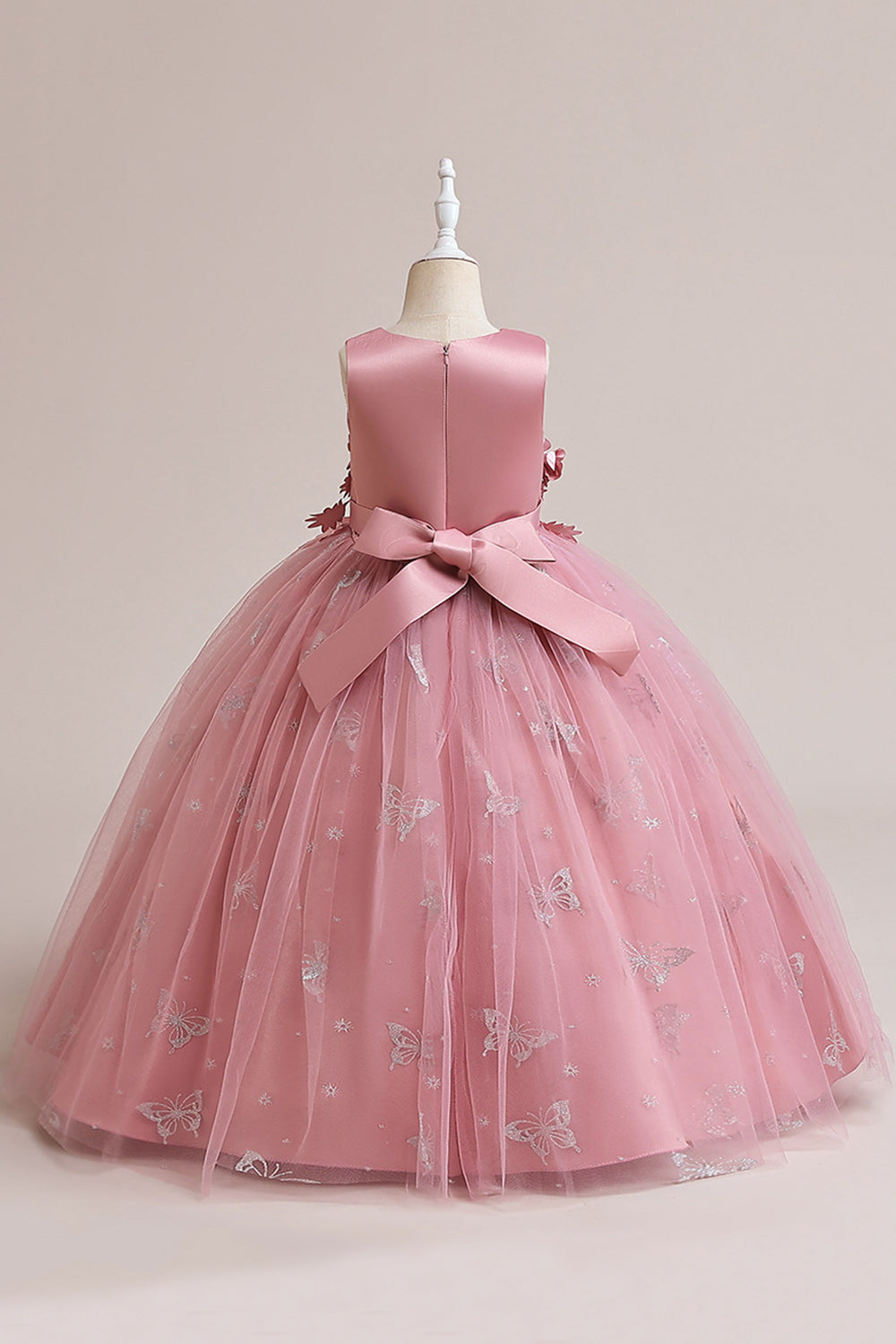 Robe fille sans manches en tulle rose avec appliques