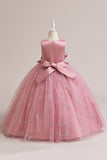 Robe fille sans manches en tulle rose avec appliques
