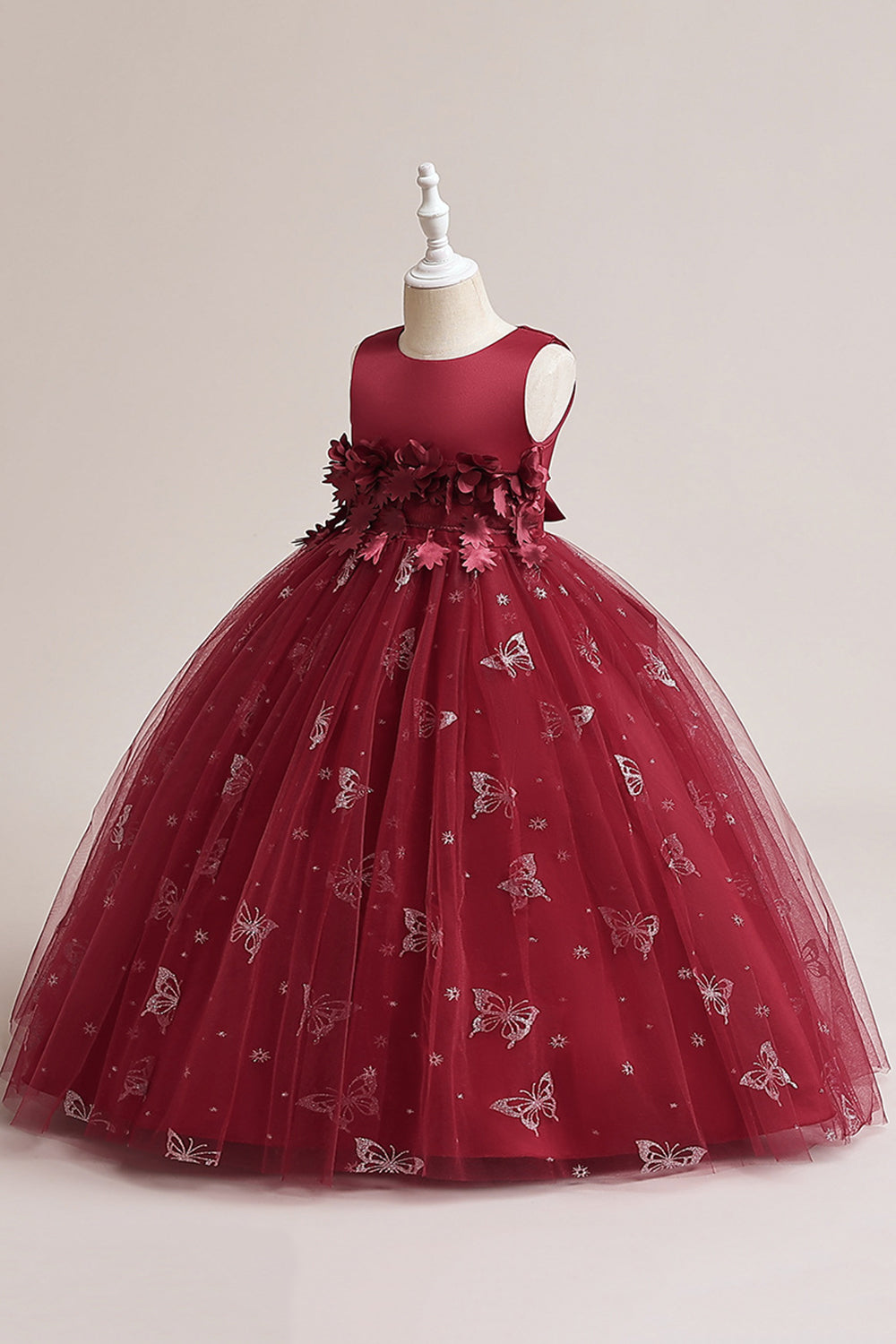 Robe fille sans manches en tulle rose avec appliques