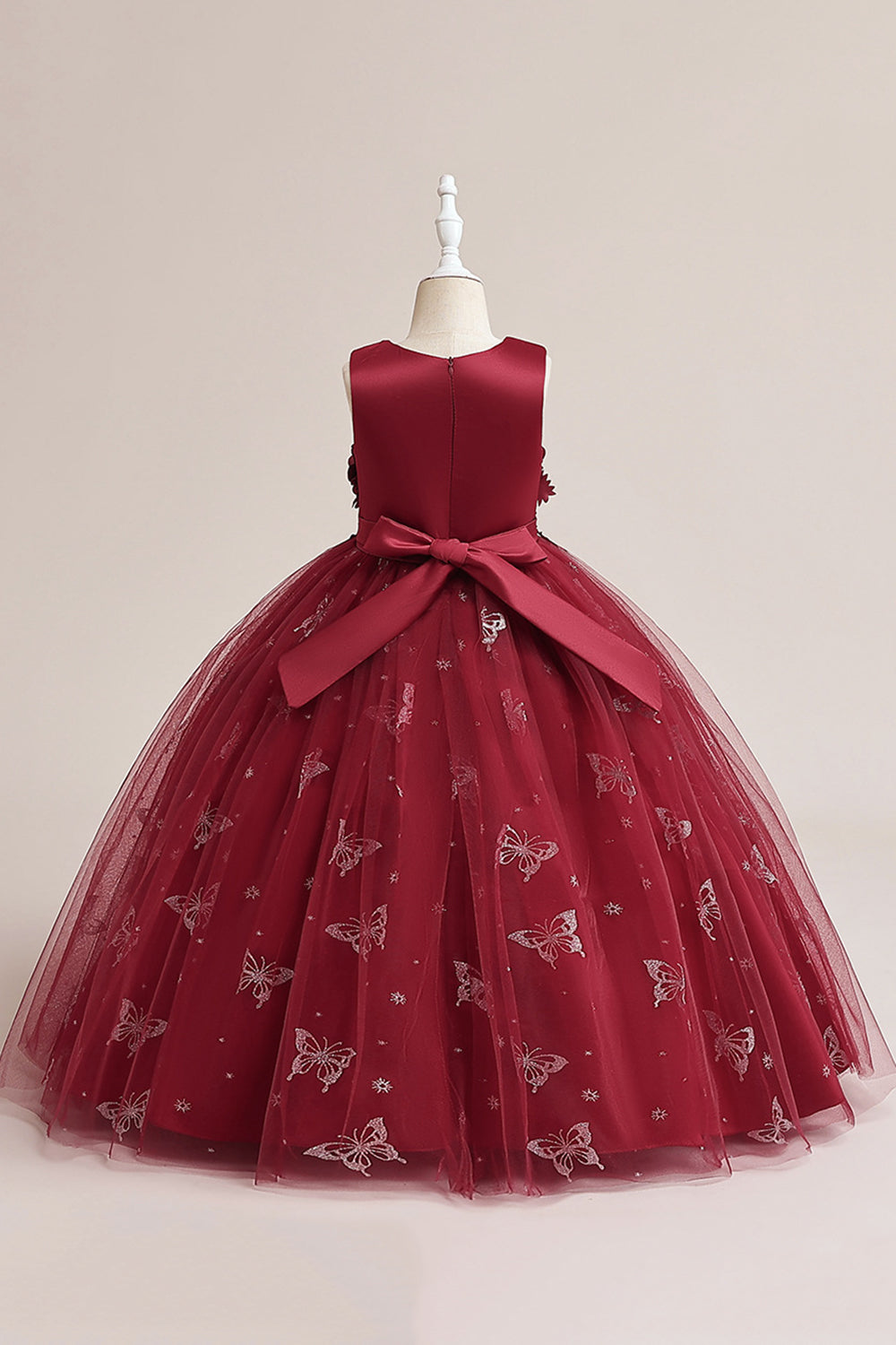 Robe fille sans manches en tulle rose avec appliques