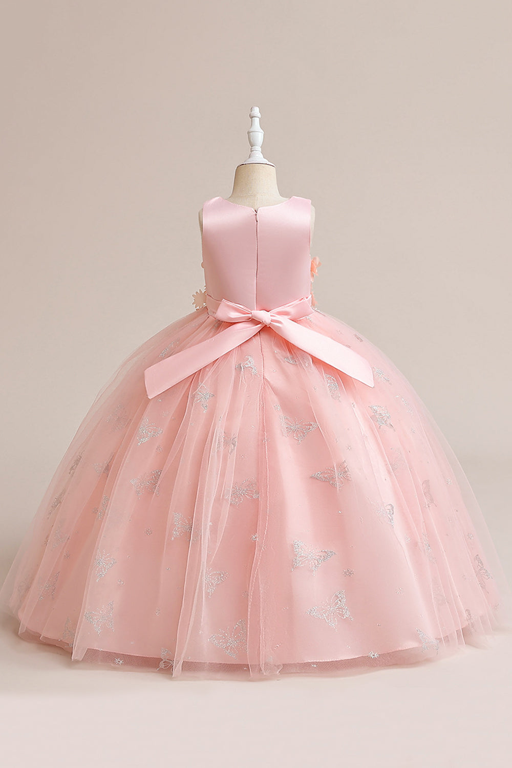 Robe fille sans manches en tulle rose avec appliques