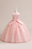 Robe fille sans manches en tulle rose avec appliques