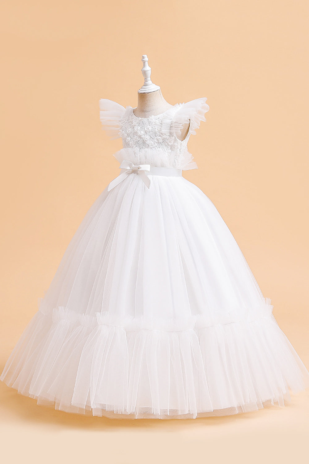 Tulle A Line Champagne Robe Fille avec Nœud