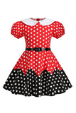 Robe Fille A Ligne Noire à Pois à Manches Bouffantes