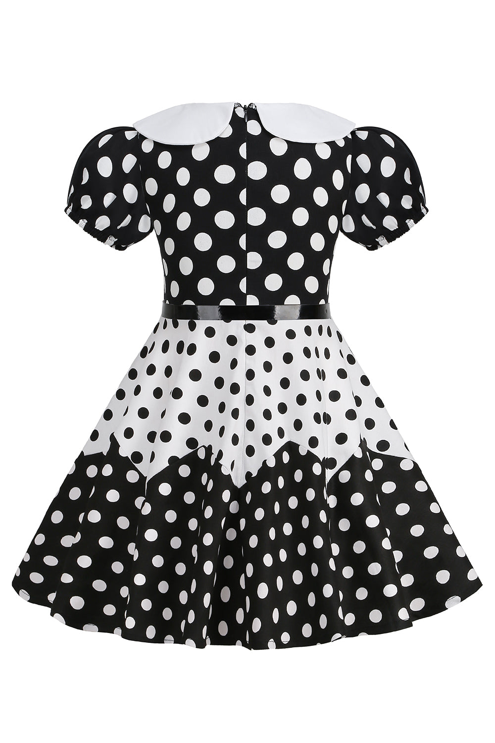 Robe Fille A Ligne Noire à Pois à Manches Bouffantes