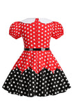 Robe Fille A Ligne Noire à Pois à Manches Bouffantes
