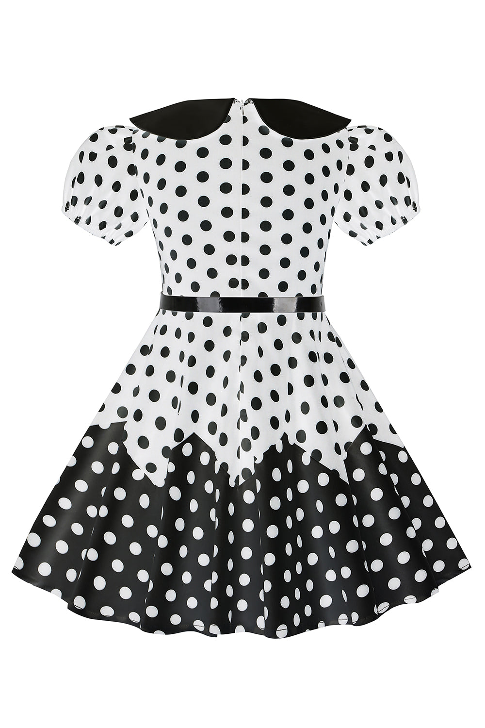 Robe Fille A Ligne Noire à Pois à Manches Bouffantes
