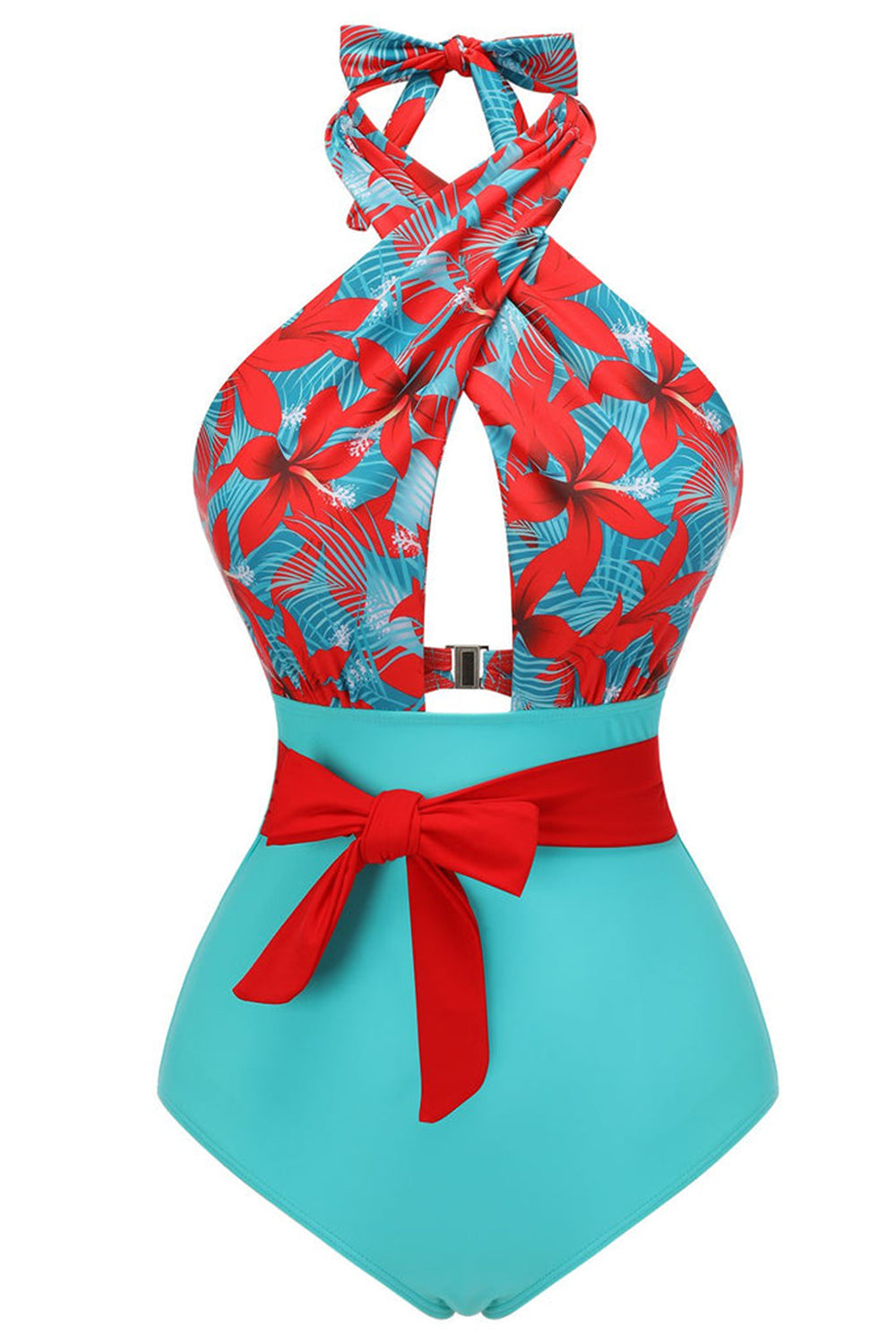 Halter Neck One Piece Taille Haute Maillot de bain vert