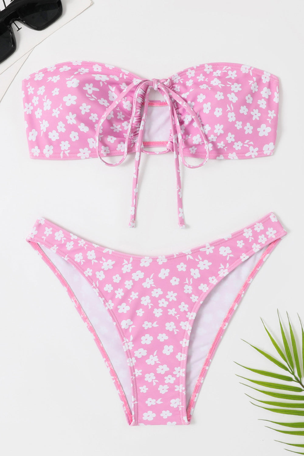 Deux pièces Tube Top Maillot de bain floral rose