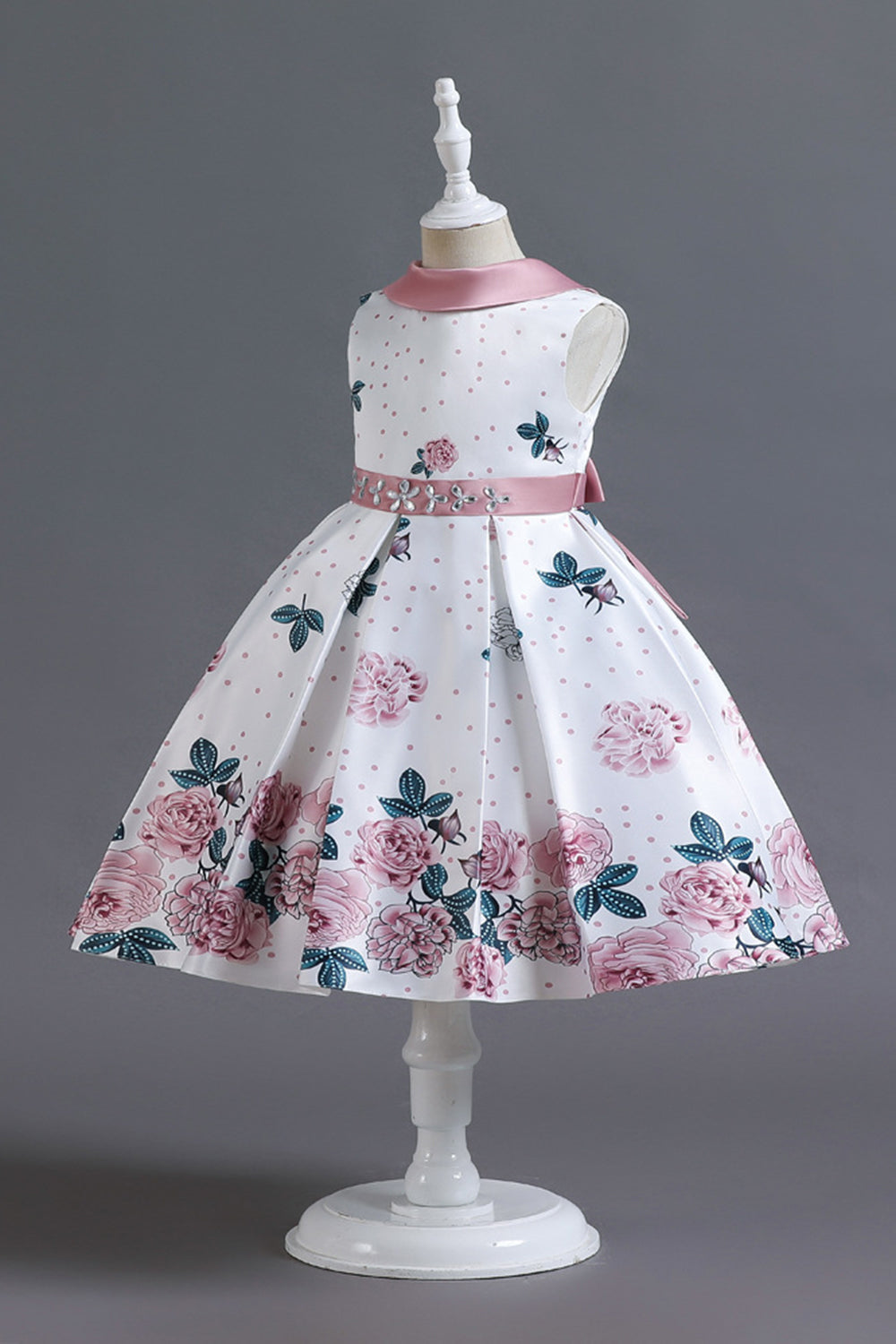 Une ligne Jewel Col Robe Fille Imprimée Bleue