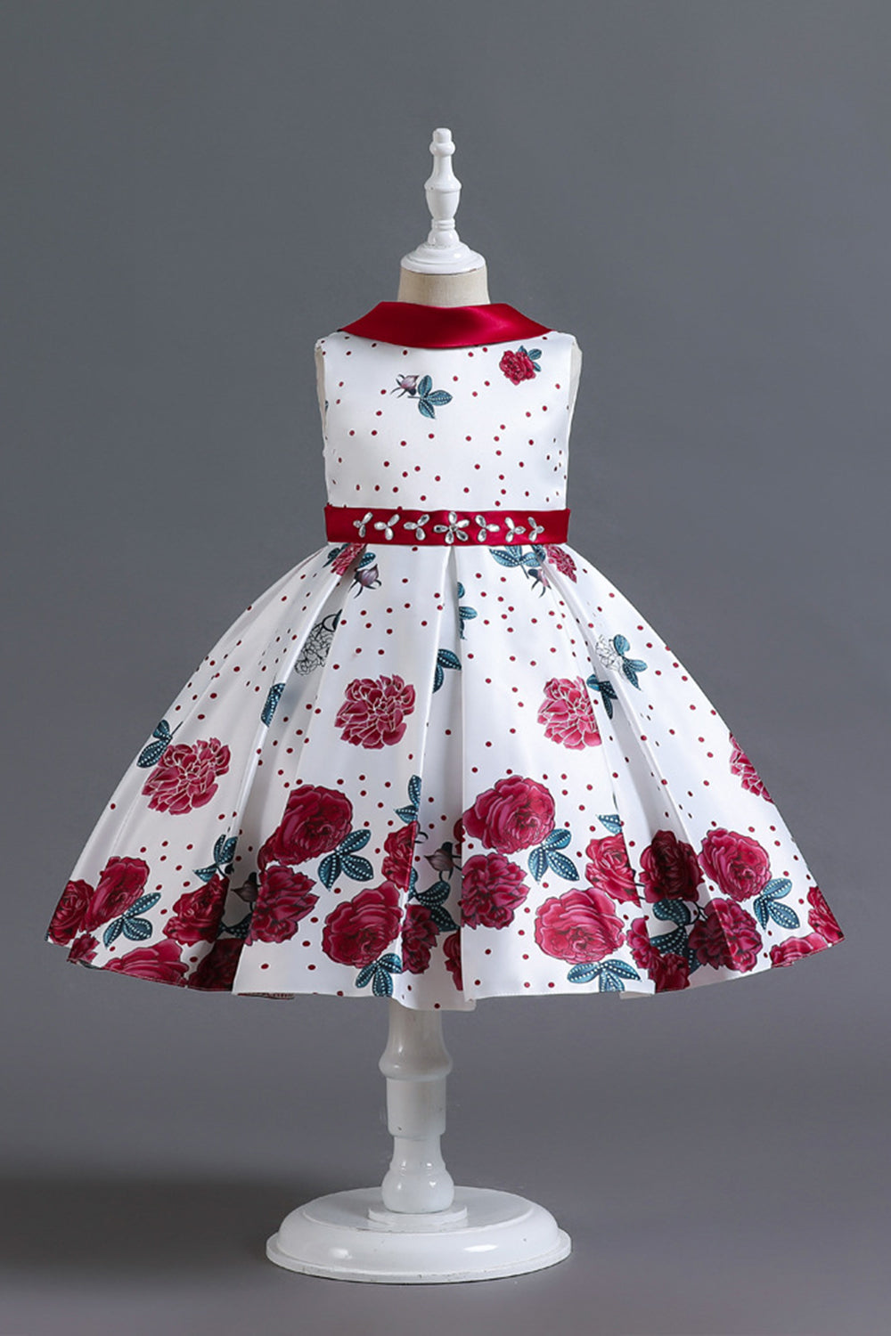 Une ligne Jewel Col Robe Fille Imprimée Bleue