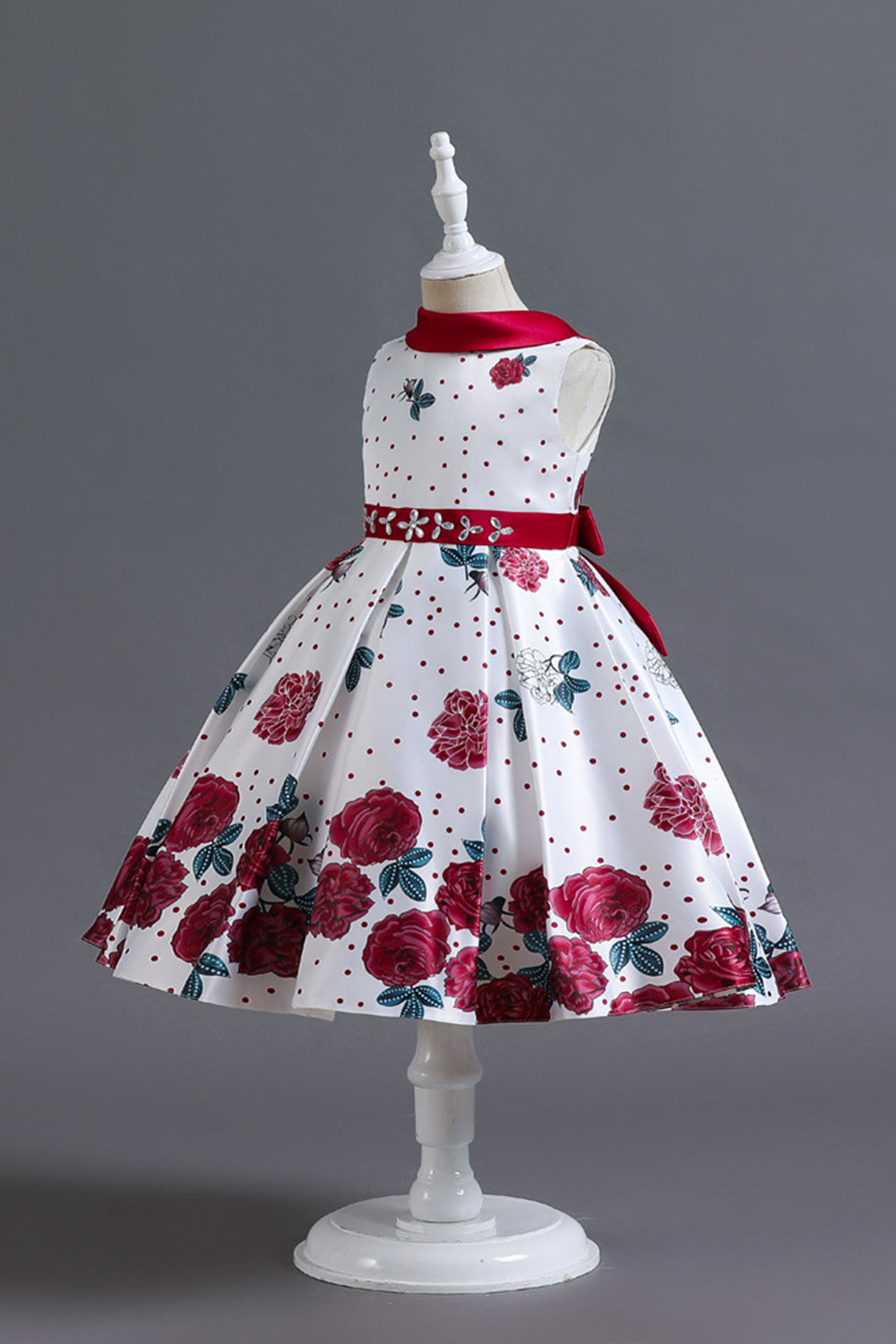 Une ligne Jewel Col Robe Fille Imprimée Bleue