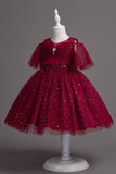 Une ligne de l’épaule Burgundy Tulle Girl Dress