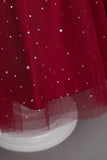 Une ligne de l’épaule Burgundy Tulle Girl Dress