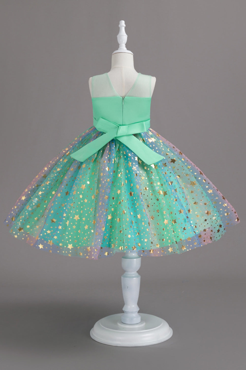 Une ligne Robe de soirée pour fille blush à col bijou avec nœud papillon