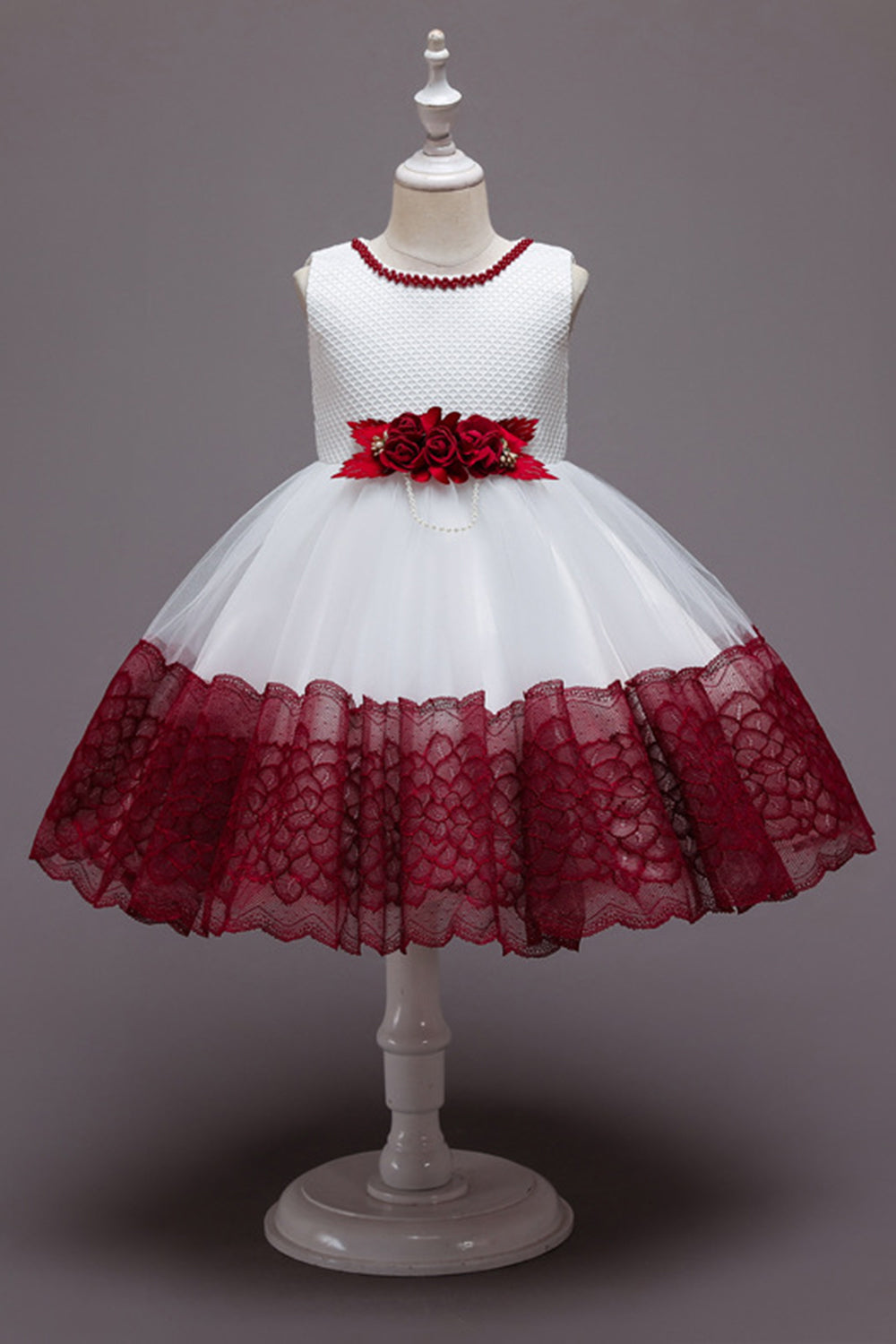 Robe de fille en tulle de fleurs rose sans manches avec nœud