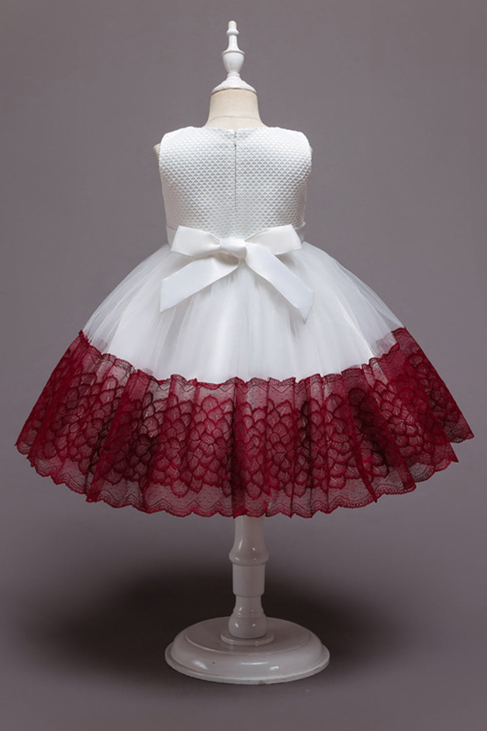 Robe de fille en tulle de fleurs rose sans manches avec nœud