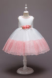 Robe de fille en tulle de fleurs rose sans manches avec nœud