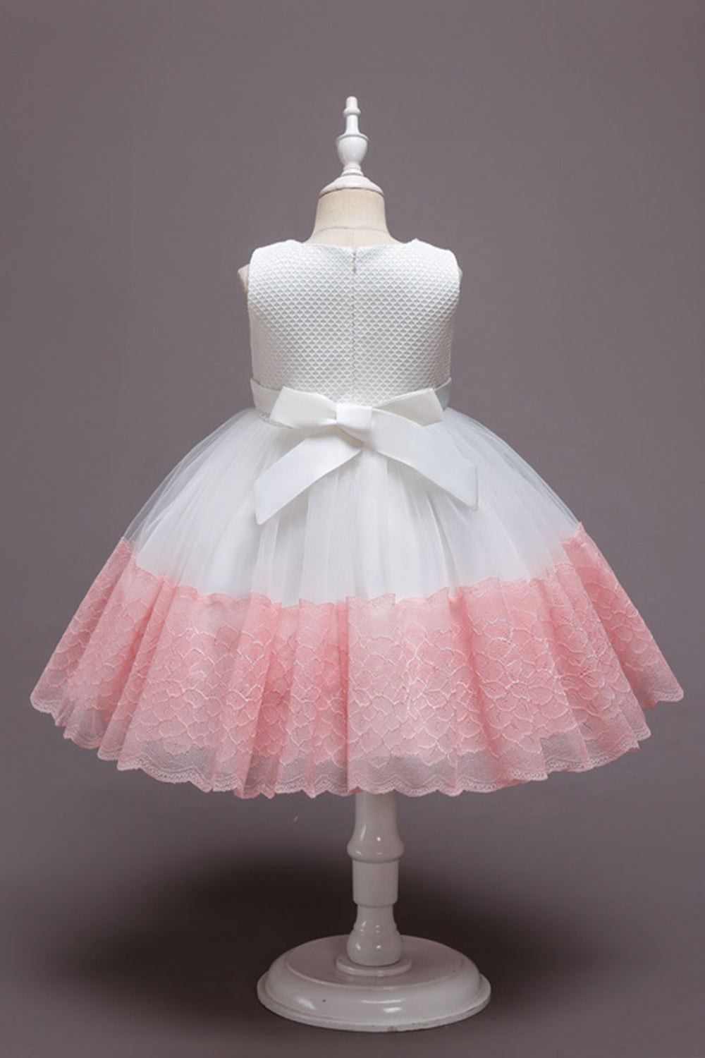 Robe de fille en tulle de fleurs rose sans manches avec nœud