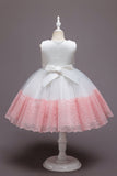 Robe de fille en tulle de fleurs rose sans manches avec nœud