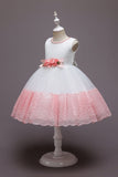 Robe de fille en tulle de fleurs rose sans manches avec nœud