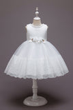 Robe de fille en tulle de fleurs rose sans manches avec nœud