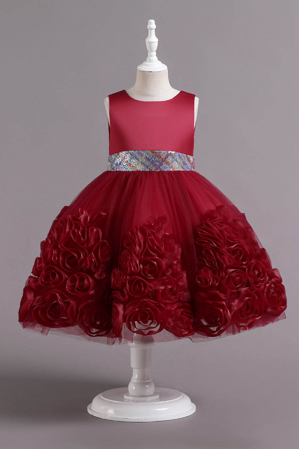 Fuchsia A Line Sequin Flower Girls' Party Dress avec nœud