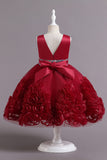 Fuchsia A Line Sequin Flower Girls' Party Dress avec nœud