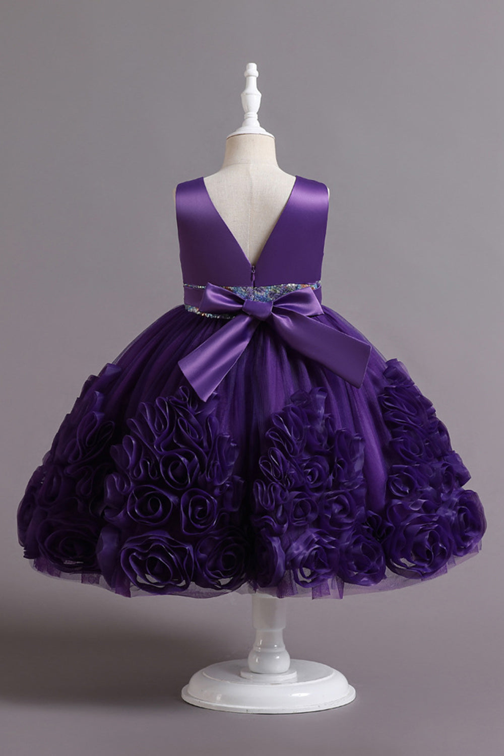 Fuchsia A Line Sequin Flower Girls' Party Dress avec nœud